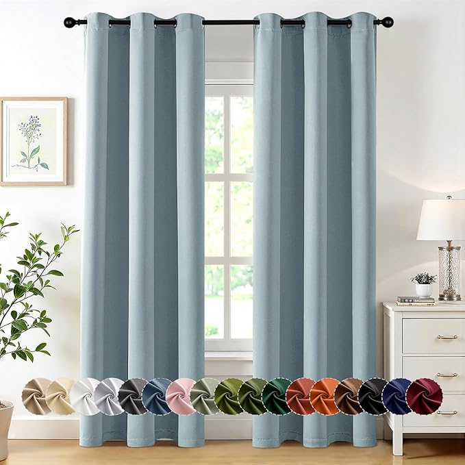 MIULEE Slate Blue Blackout Curtains for Bedroom Living Room 72 Inches Long 2 Panels, Thermal Insulated Room Darkening Drapes Solid Grommet Noise Reduction Light Blocking Window Treatments 40x72 Inch