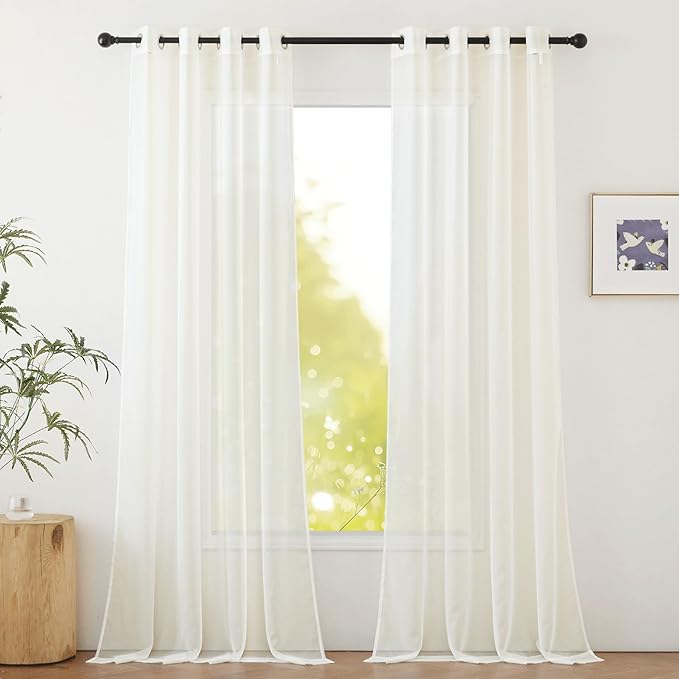 NICETOWN Beige Sheer Curtains Extra Long 135 inch Length for Large Windows, Grommet Soft and Touching Living Room Window Treatments Sweep to Floor for Villa, W54 x L135, 2 Panels