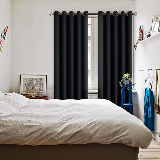 BGment Blackout Curtains - Grommet Thermal Insulated Room Darkening Bedroom and Living Room Curtain, Set of 2 Panels (70 x 84 Inch, Black)