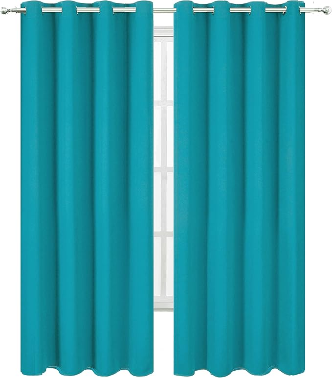LEMOMO Teal Blackout Curtains/52 x 108 Inch/Set of 2 Panels Room Darkening Thermal Insulated Curtains for Bedroom