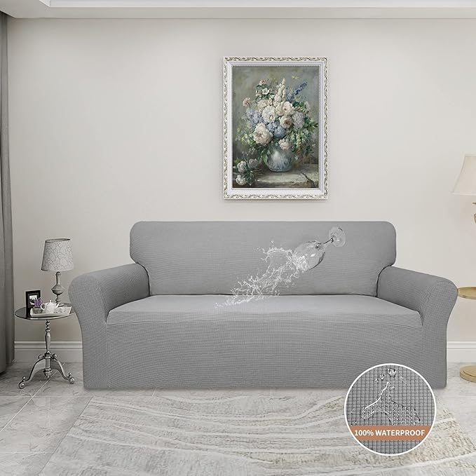 Easy-Going 100% Waterproof Couch Cover, Dual Waterproof Sofa Cover, Stretch Jacquard Sofa Slipcover, Leakproof Furniture Protector for Kids, Pets, Dog and Cat (Oversized Sofa, Light Gray)