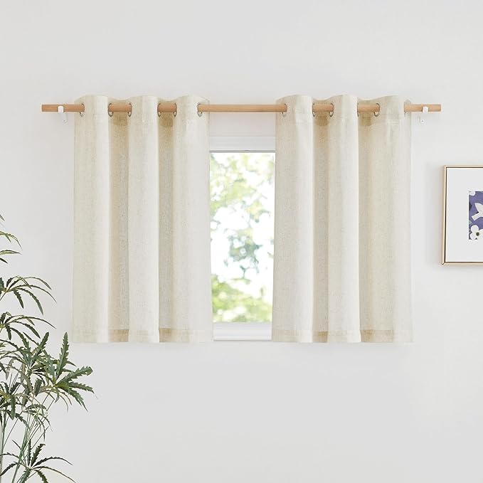 NICETOWN Linen 36 inch Curtains for Kitchen Window, Grommet Thick Flax Linen Burlap Small Window Treatments Privacy Assured with Light Filtering for Cafe/Kids Room, W42 x L36, 2 Panels