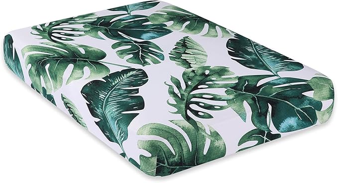 hyha Printed Couch Cushion Covers, Floral Sofa Covers Washable for 3 Cushion Couch, Stretch Pattern Outdoor Cushion Covers for Patio Furniture with Elastic Bottom(Large, Monstera Deliciosa)