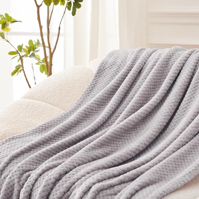 Exclusivo Mezcla Fleece Bed Blanket Twin Size, Super Soft and Warm Blankets for Couch, Sofa and Bed Waffle Textured, Cozy, Fuzzy and Lightweight (Light Grey, 60x80 inches)