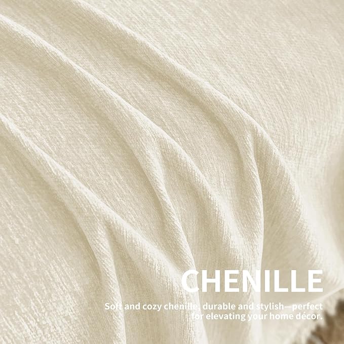 Couch Cover for Dogs, Boho Sofa Covers for 3 Cushion Couch, Chenille Sofa Slipcover for Pets Washable, L-Shape Sectional Couch Cover Soft Throw Blankets with Tassels(91x118,Cream)