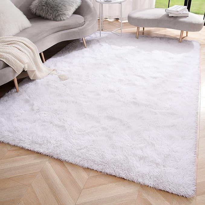 Amearea Premium Soft Fluffy Rug Modern Shag Carpet, 5' x 7', Fuzzy Plush Rugs for Living Room Bedroom Kids Room Home Decor, Nursery Non Slip Indoor Shaggy Carpets, White