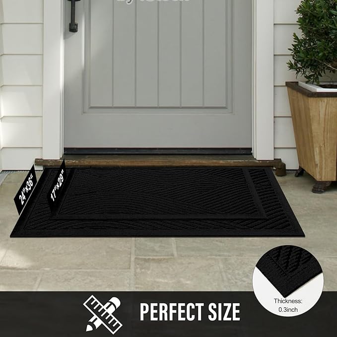 HIYARD Sturdy Front Door Mat, Absorbent Muddy Dirt Resist Welcome Door Mats Outdoor Indoor, Stain and Fade Resistant, Non-Slip Backing Entry Mat Low Profile Doormat for Entryway, 36×24, Black