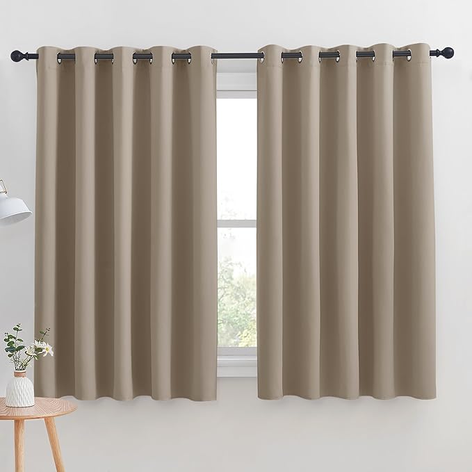 NICETOWN Thermal Insulated Taupe Blackout Curtains for Bedroom, Set of 2, 70 by 63 inches Long, Window Treatment Solid Grommet Room Darkening Drape Panels for Bedroom