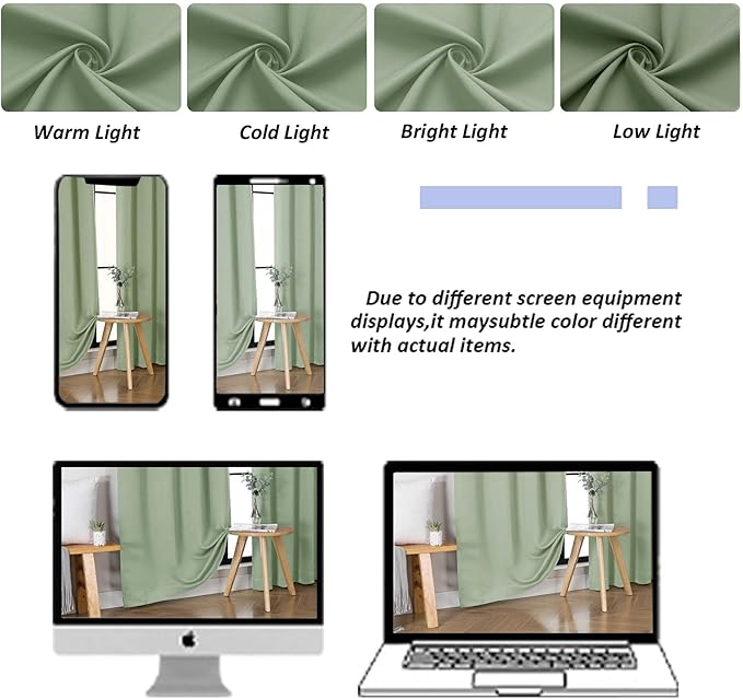 Simplebrand Ava Light Green Blackout Curtains for Bedroom 84 Inch Length 2 Panels Set, Solid Thermal Insulated Privacy Nursery Window Treatment Curtains Blackout Drapes, W50 x L84 Inch, Light Green