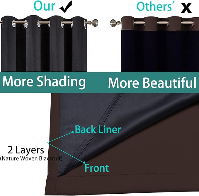 Yakamok Blackout Curtains 84 Inches Long,Blackout Curtain Panels for Bedroom, 2 Thick Layers Grommet Top Thermal Insulated Drapes with Black Liner for Living Room(52Wx84L, Chocolate Brown, 2 Panels)