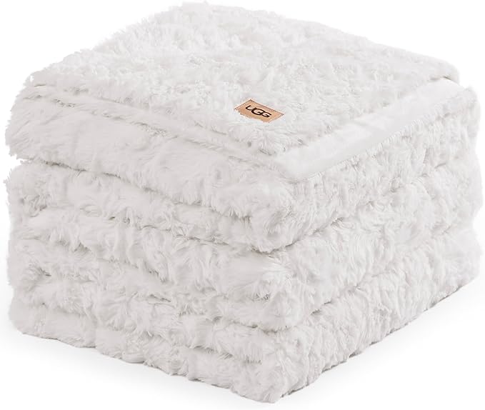 UGG Adalee Faux Fur King Blanket, Double-Sided Fluffy Blanket, Cozy Oversized Throw for Couch, Washable Bedding for California King Bed, Luxury Home Decor, 110" x 90", Natural White