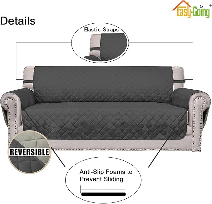 Easy-Going Oversized Chair Sofa Slipcover Reversible Sofa Cover Water Resistant Couch Cover Furniture Protector Cover with Elastic Straps for Pets Dog (Oversized Chair, Dark Gray/Beige)