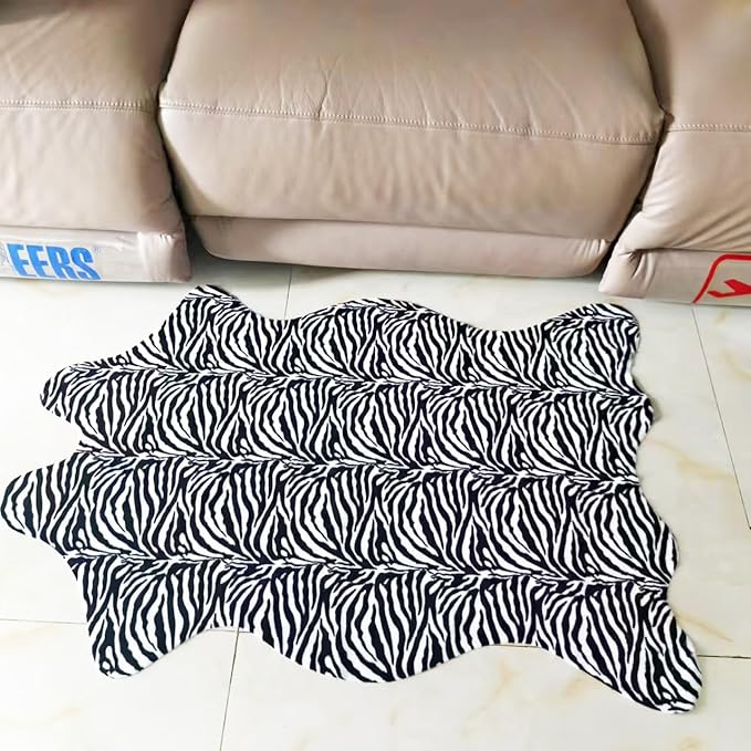 Faux Fur Zebra Animal Print Rug Perfect Throw Area Rug Carpet Floor Mat for Office/Kids Room/Under Tables/Smaller Area 3.6x2.3 feet