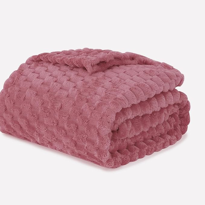 Dusty Pink Throw Blanket 108"×90" inches Gifts for Mom Fuzzy 3D Jacquard Decorative Flannel Fleece Super Soft Plush Cozy Blanket for Couch Sofa Chair Lightweight