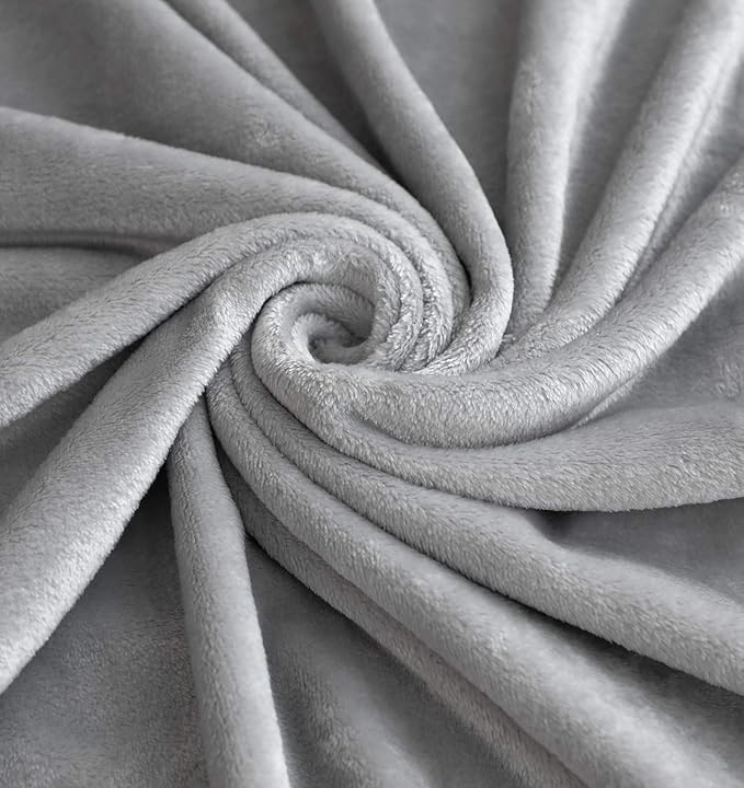 TASTHROW Large Flannel Fleece Throw Blanket, 60×80 Inch - Cozy Lightweight Thick Blanket - All Seasons Suitable for Women, Men and Kids (Light Grey)