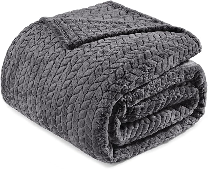 Exclusivo Mezcla Fleece King Size Blanket for Bed, 90x104 Inches Soft Cozy Jacquard Flannel Blankets, Lightweight Fuzzy Plush Warm for Women, Dark Grey