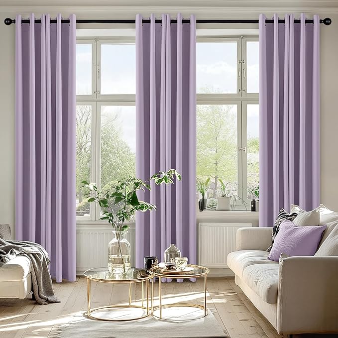 MIULEE Lilac Blackout Curtains for Bedroom Living Room 84 Inches Long 2 Panels, Thermal Insulated Room Darkening Drapes Solid Grommet Noise Reduction Light Blocking Window Treatments 40x84 Inch