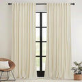 RYB HOME 90 inches Beige Velvet Curtains - Rod Pocket & Back Tab Super Soft Winter Window Panels Privacy Theraml Insulted Drapes for Bedroom Bathroom, W52 x L90, 1 Pair
