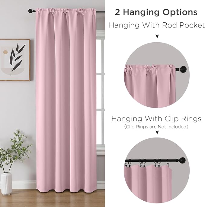 CUCRAF Light Pink Blackout Curtains 96 inch Length 2 Panels Set, Rod Pocket Room Darkening Drapes for Bedroom Living Room, Insulated Thermal Light Blocking Window Curtain (W52 x L96 Inch)