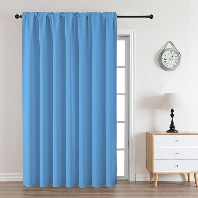 CUCRAF Light Blue Blackout Curtains Customize, Rod Pocket Room Darkening Curtain for Bedroom Living Room, Thermal Insulated Window Drapes 1 Panel (Custom Size, Color)