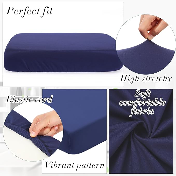 Newwiee Set of 4 Stretch Patio Cushion Covers Sofa Couch Seat Chair Slipcovers Cushion Cover Replacement Furniture Protector for Pets Washable(Navy Blue,Seat Cover,Solid)