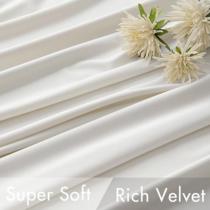 MIULEE Velvet Curtains 90 inches - Luxury Curtains for Bedroom Living Room Thermal Insulated Super Soft Room Darkening Window Drapes Rod Pocket & Back Tab, White, W52 x L90 inches, 2 Panels