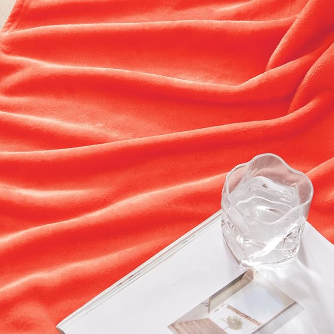 Exclusivo Mezcla Fleece Throw XL Blanket for Couch, Sofa, Super Soft and Warm Coral Orange Blankets, All Season, Cozy, Plush, Lightweight, 50x70 Inches
