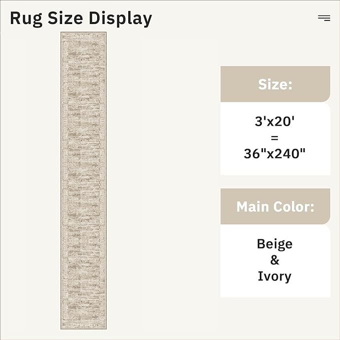 3x20 Hallway Runner Rug - Extra Long Carpet Runners for Hallways 20ft Non Slip Stain Resistant Rugs Runner for Living Room Bedroom 20 Feet Floor Carpet for Kitchen, Brown