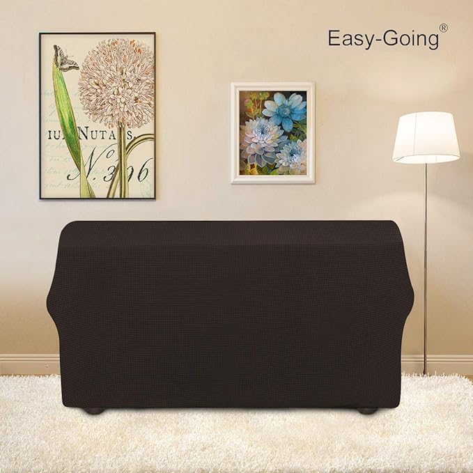 Easy-Going Stretch Loveseat Slipcover 1-Piece Sofa Cover Furniture Protector Couch Soft with Elastic Bottom for Kids Polyester Spandex Jacquard Fabric Small Checks (Loveseat, Chocolate)