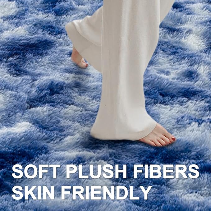 10x14 Ft Extra Large Shag Rugs for Living Room, Ultra Soft Fluffy Furry Area Rugs for Bedroom Indoor Floor, Aesthetic Carpet for Kids Home Decor (Blue)