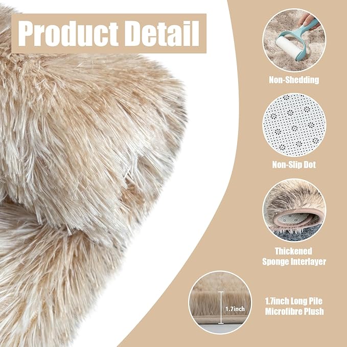 Tie-Dyed Beige Fluffy Round Rug,Soft Area Rugs for Girls Room,Shaggy Rugs 4'X4' for Living Room,Non Slip Circle Rug for Kids Bedroom,Shag Plush Nursery Carpets,Fuzzy Rug for Dorm,Room Decor Carpet
