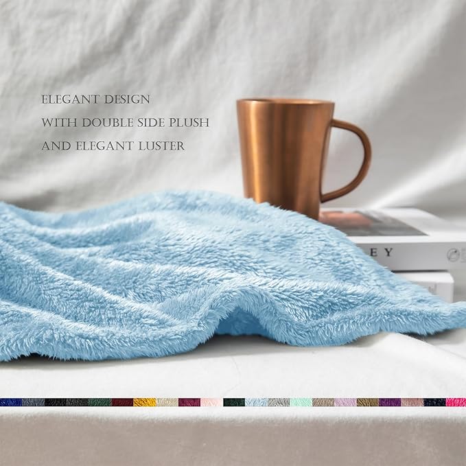 Exclusivo Mezcla Plush Fuzzy Fleece Bed Blanket Twin Size, Super Soft, Fluffy and Warm Blankets for Couch, Bed, All Season (Light Blue, 90x66 Inches)