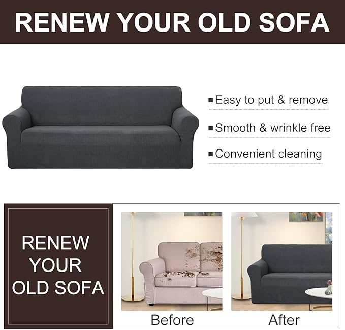 U-NICE HOME Oversized Stretch Loveseat Couch Cover Sofa Covers Washable Sofa Slipcover Furniture Protector for 2 Cushion Couch Sofa Pet Friendly, Dark Grey