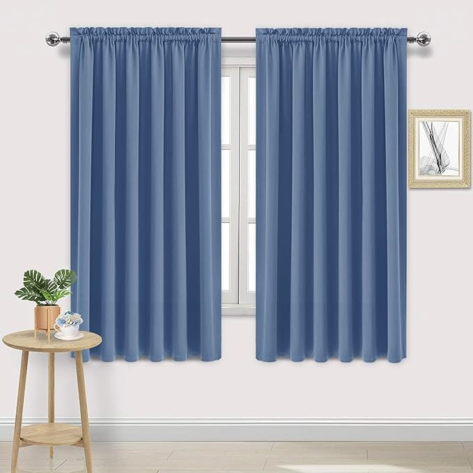 DWCN Blackout Curtains for Living Room Thermal Insulated, Energy Saving & Noise Reducing Bedroom Curtains, Dusty Blue, W 70x L 72 Inch, Set of 2 Rod Pocket Curtain Panels