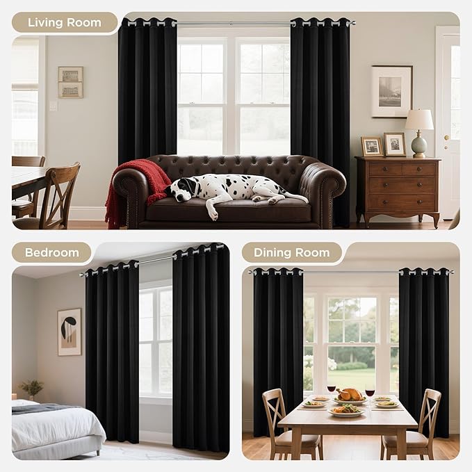 Joydeco Blackout Curtains 108 Inch Length 2 Panels Set, Thermal Insulated Long Curtains& Drapes 2 Burg, Room Darkening Grommet Drapes for Living Room Bedroom Window (W52 x L108 Inch, Black)