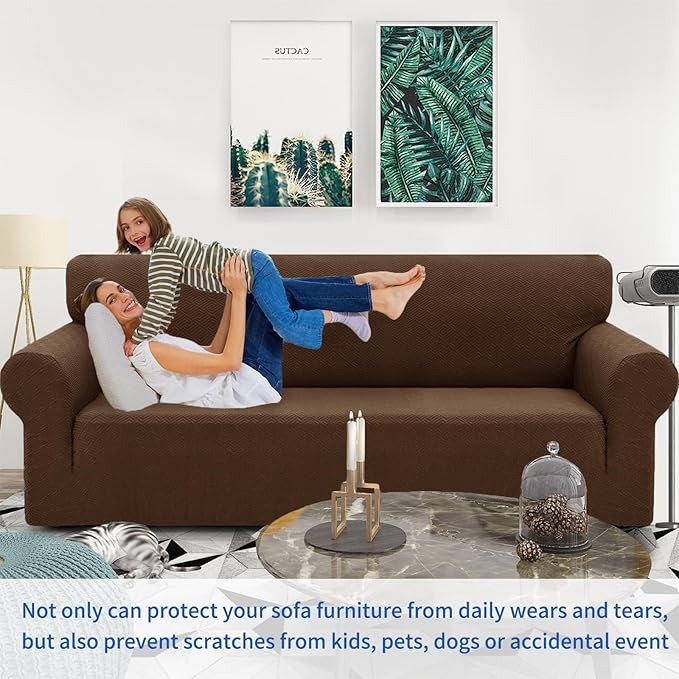 ZNSAYOTX 1 Piece Jacquard Couch Covers for 3 Cushion Couch High Stretch Sofa Cover for Pets Dogs Anti Slip Extra Large Sofa Slipcovers Furniture Protector (X-Large, New Pattern Coffee)