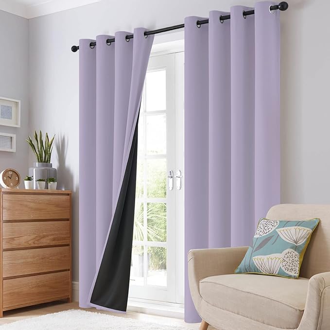 SimpleHome 100% Blackout Curtains for Bedroom,Thermal Insulated Lilac Grommet Window Drapes Room Darkening Curtains for Living Room with Black Back,52 x 72 Inch,2 Panels