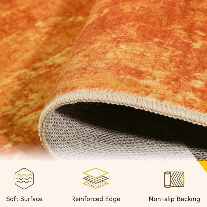 Washable Area Rugs 5'x7' Non-Slip Modern Abstract Soft for Living Room Entryway Bedroom Nursery, Print Pattern, Orange