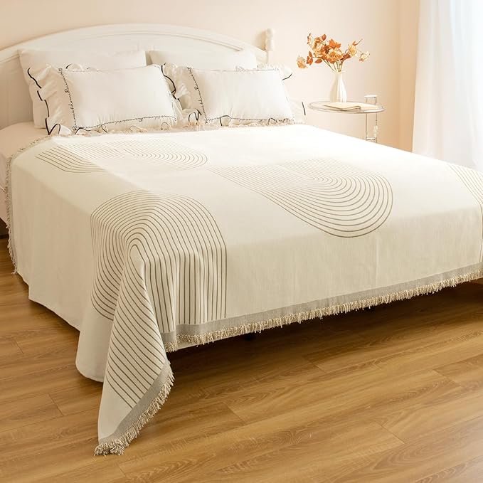 Couch Cover for Dogs, Boho Sofa Covers for 3 Cushion Couch, Chenille Sofa Slipcover for Pets Washable, L-Shape Sectional Couch Loveseat Cover Soft Throw Blankets with Tassels(71x118,Arc Beige)