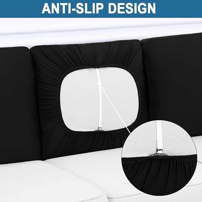 Smiry Printed Couch Cushion Covers, Stretch Soft Couch Covers for Sofa, Washable Non-Slip Sofa Slipcover Furniture Protector for Indoor and Outdoor (Backrest L, Black)