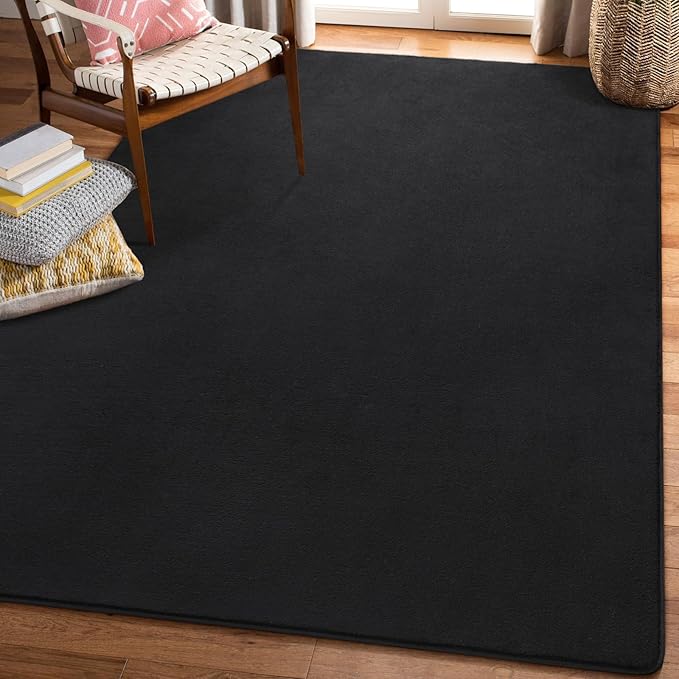 Amearea Modern Soft Hallway Runner Rug, 2x10 Feet Washable Long Runner Rugs for Hallway, Black Fluffy Bedroom Rugs, Indoor Non Slip Memory Foam Rug Carpet for Entrance Kitchen Living Room Home Decor