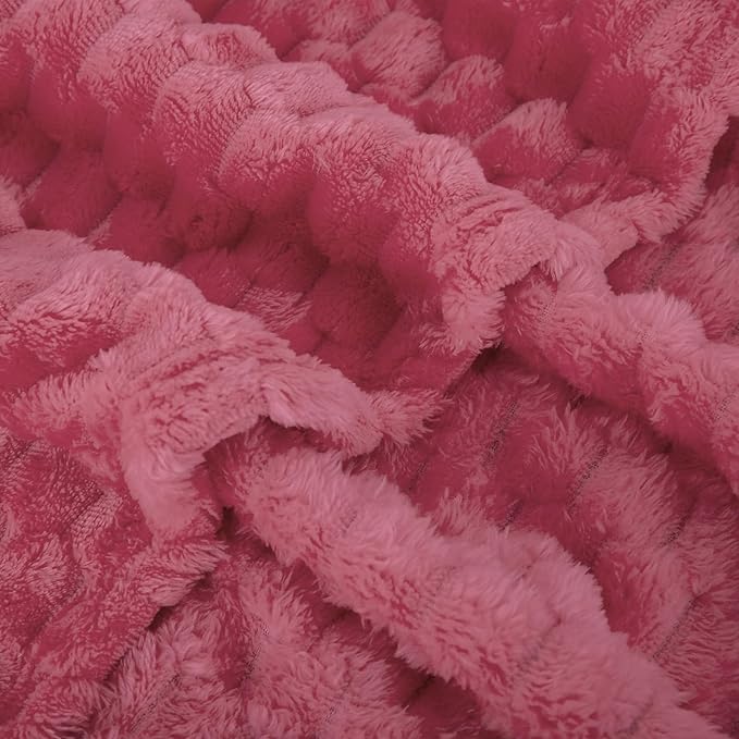 Rose Pink Throw Blanket 90"×90" inches Gifts for Mom Fuzzy 3D Jacquard Decorative Flannel Fleece Super Soft Plush Cozy Blanket for Couch Sofa Chair Lightweight