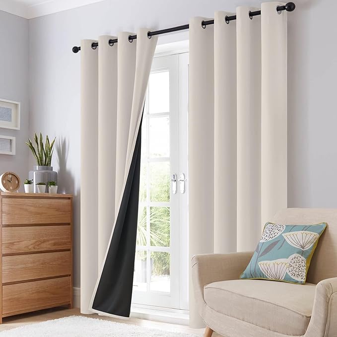 SimpleHome 100% Blackout Curtains for Bedroom,Thermal Insulated Cream Grommet Window Drapes Room Darkening Curtains for Living Room with Black Back,42 x 36 Inch,2 Panels