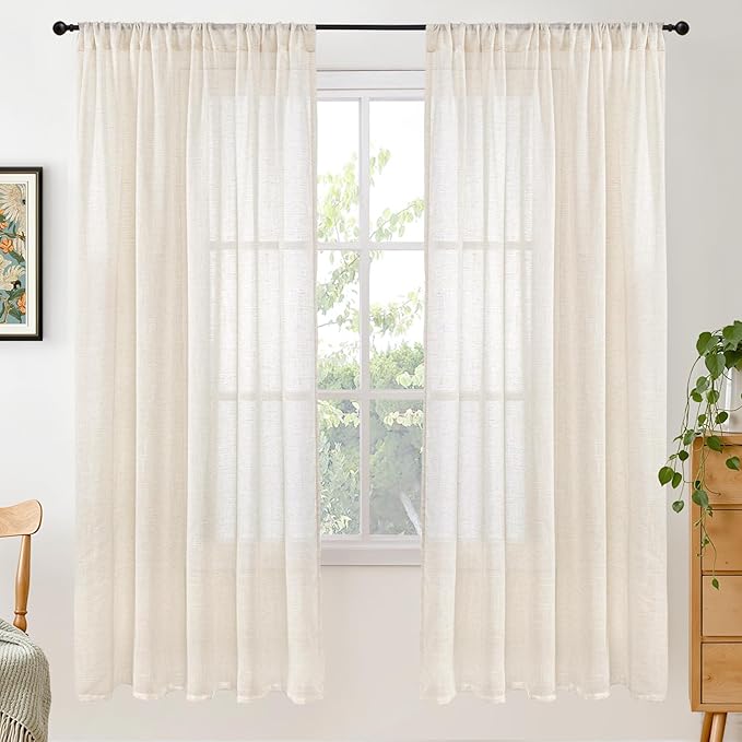 Curtain Panels in Light Beige Linen Blend, 2 Pack, Light-Filtering