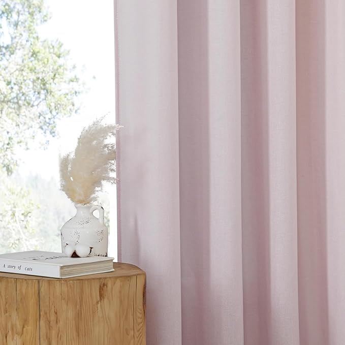 NICETOWN Blush Pink Linen Curtains for Kitchen, Thick Flax Small Window Treatments Semi Sheer Privacy Assured with Light Through for Cafe/Bathroom, W55 x L94, 2 Panels
