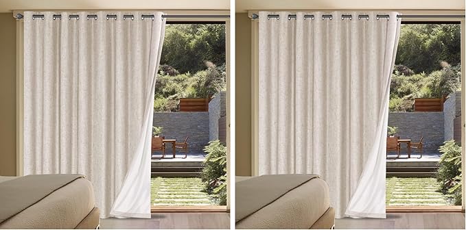 H.VERSAILTEX Linen Blackout Curtain Durable Thick Textured Linen Look 100% Blackout Patio Door Curtain Anti Rust Grommet Extra Wide Sliding Door Curtain Panel, W100 x L84 inch - Natural (Pack of 2)