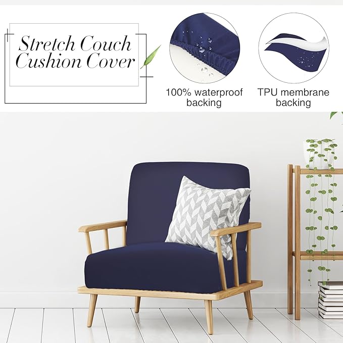Newwiee Set of 4 Stretch Patio Cushion Covers Sofa Couch Seat Chair Slipcovers Cushion Cover Replacement Furniture Protector for Pets Washable(Navy Blue,Seat Cover,Solid)