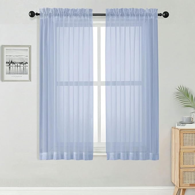 OWENIE Sheer Curtains 63 Inch Length 2 Panels Set for Bedroom Living Room, Modern Soft Solid Light Filtering Sheer Curtain, Rod Pocket Window Treatments, 42" Wx63 L, Demin