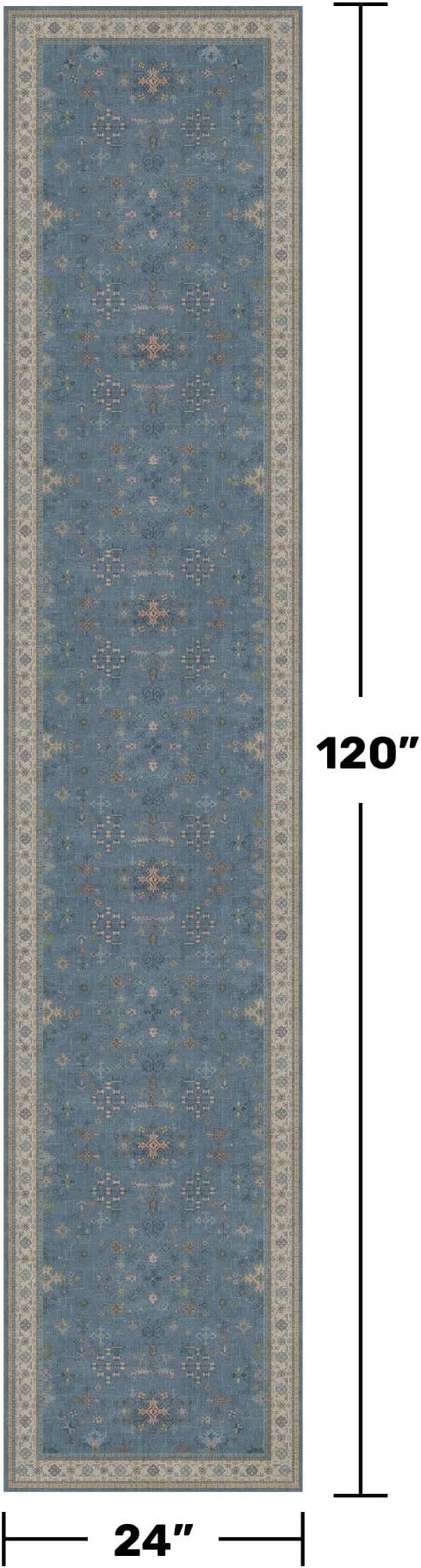 Hazo Haus Non Slip 10ft Long Hallway Runner Rug Blue - 2 x 10 Runner Rug, Washable & Waterproof 2x10 Kitchen Floor Mat - Modern Eclectic Boho Design Décor