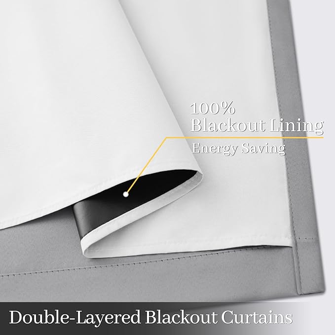 Yakamok 100% Blackout Curtain Panels 84 inches Cold and Light Blocking Drapes for Nursery, 2 Thick Layers Thermal Insulated Draperies (2 Pieces, 50 Wide Each Panel, Dove Grey/White Backing)